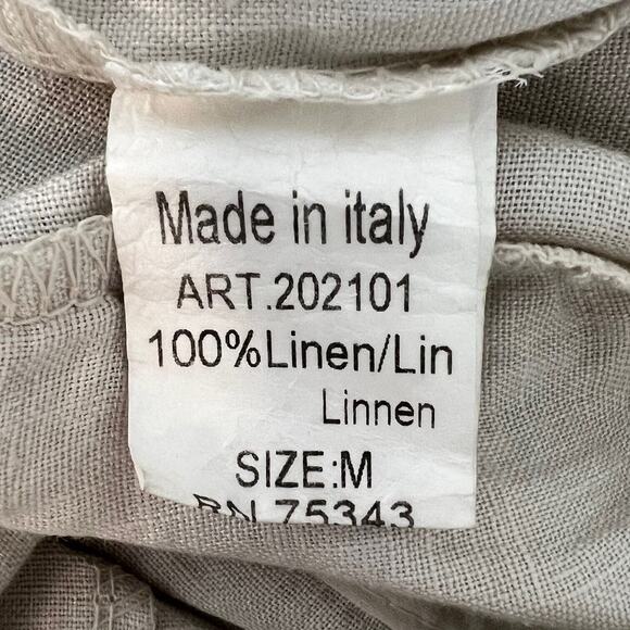Lungo L'Arno Womens Linen Tunic Size Medium Sand 3/4 Sleeve Ruffled Hem Italy - Picture 6 of 7